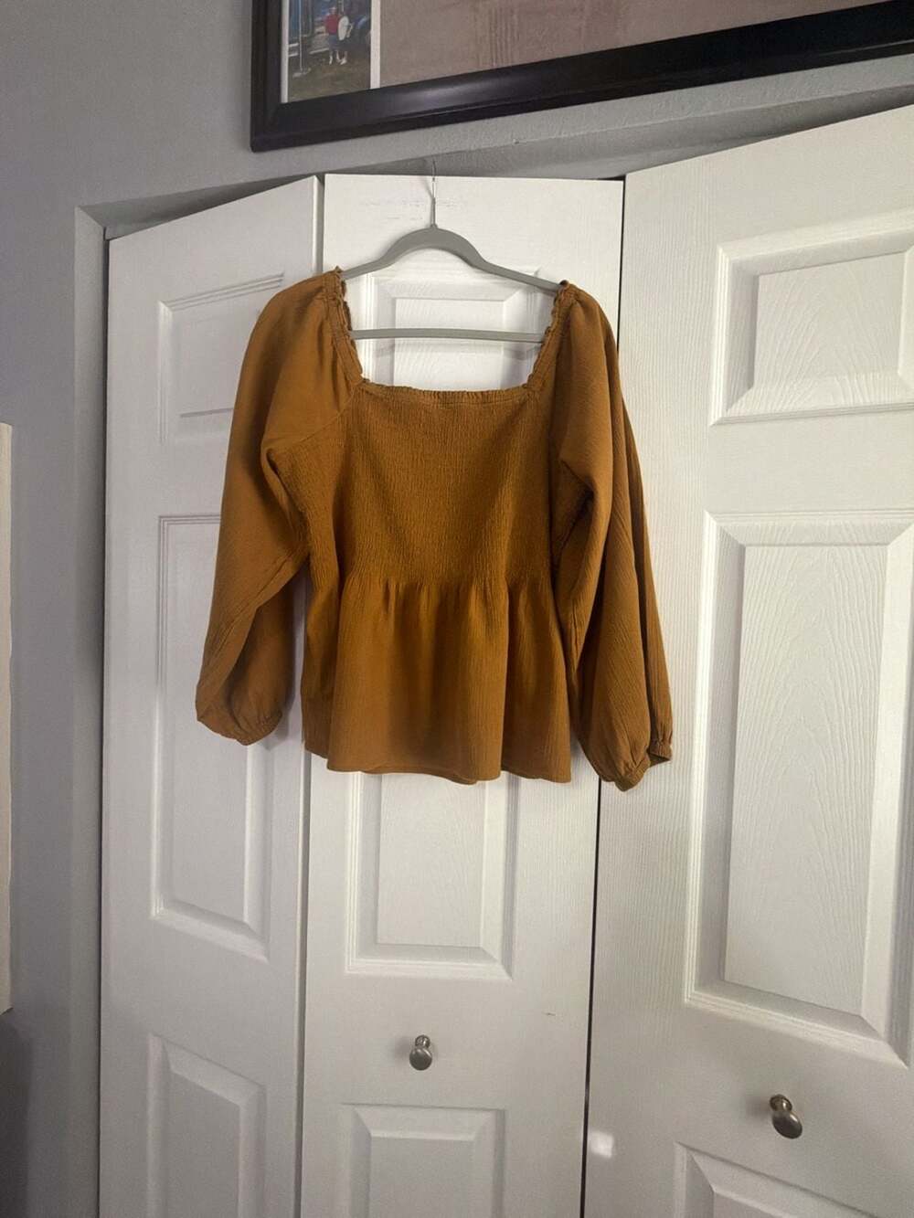 Madewell Mustard Lucie Smocked Peplum Hem Top Antique Gold
